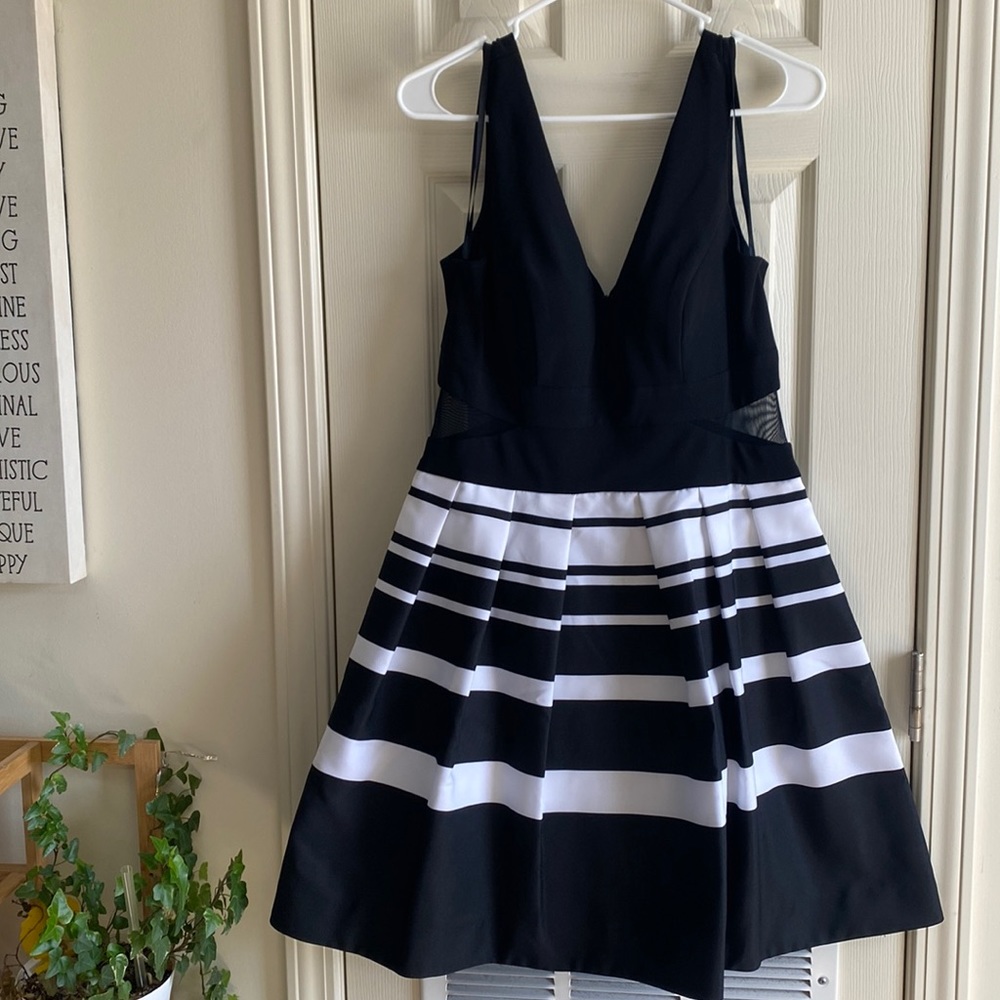 Xscape striped sweetheart dress